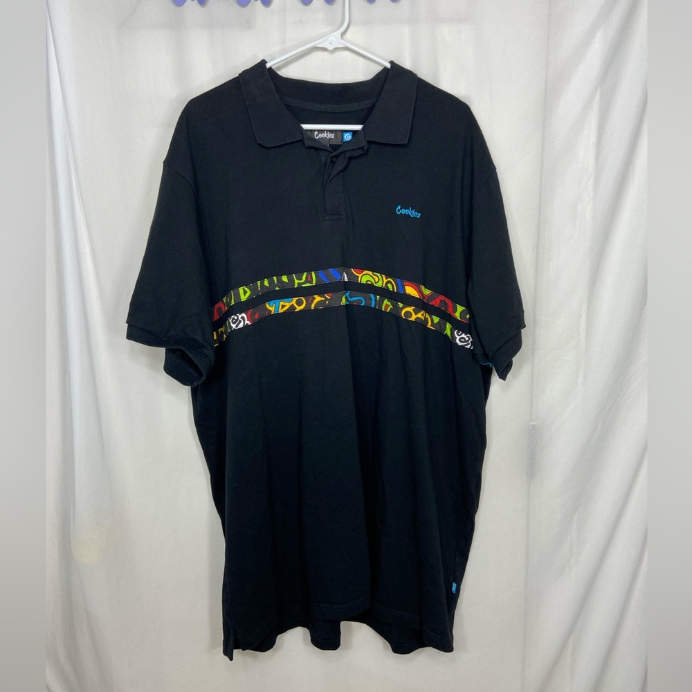 NWOT Cookies men’s black multicolor embroidered button polo stack it up shirt